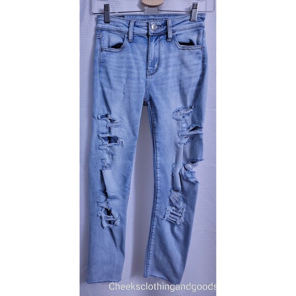 American Eagle Jegging Crop Distressed Light Wash Jeans Women's 0 Regular - Picture 1 of 8